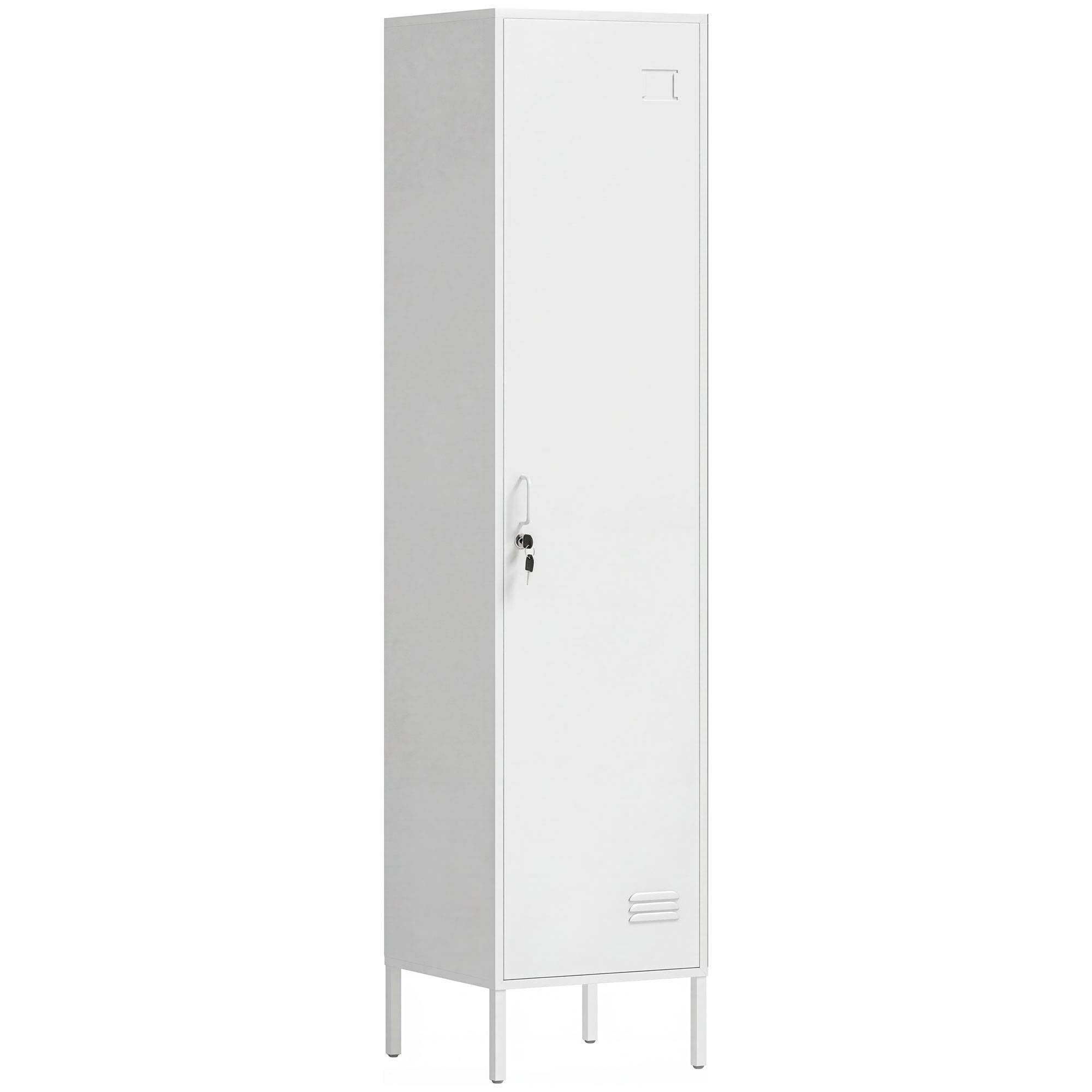 HOMCOM 179cm Metal Lockable Single Locker Cabinet – White - Image 1