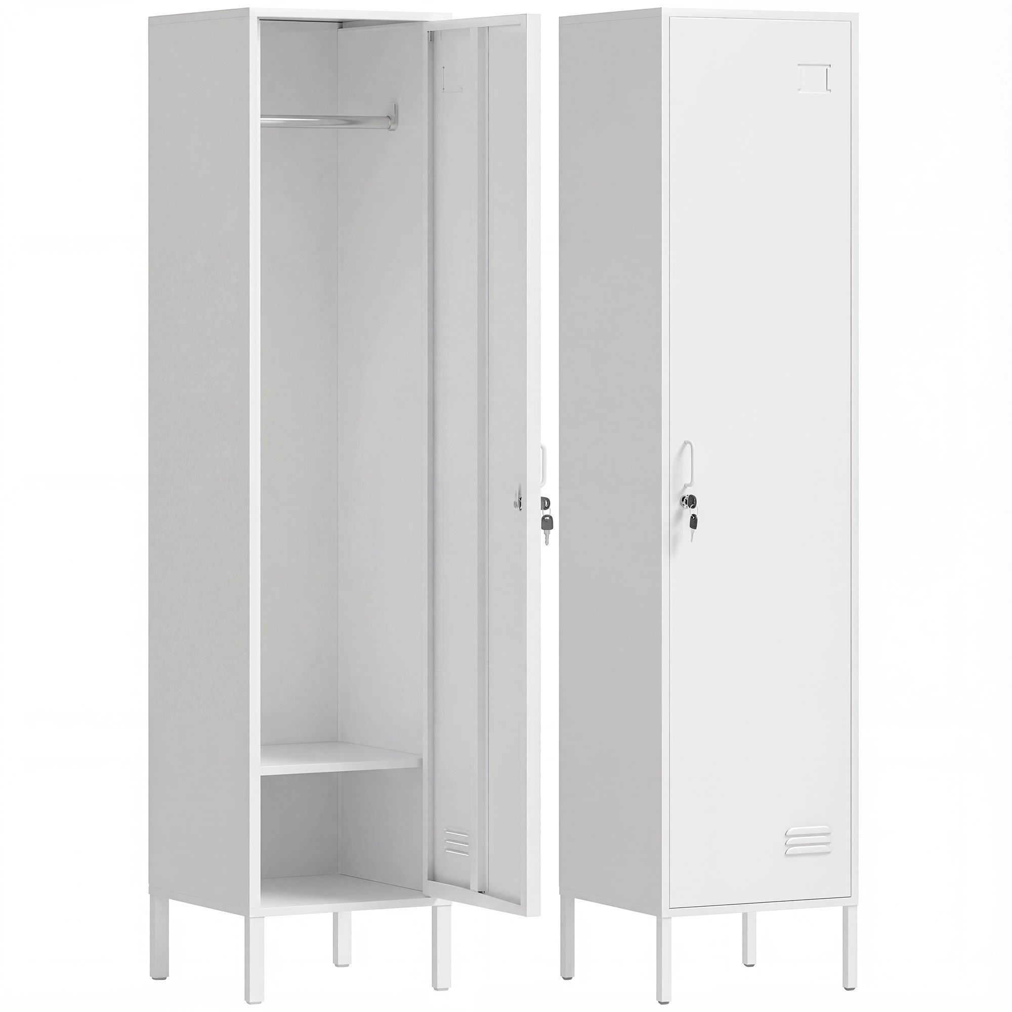 HOMCOM 179cm Metal Lockable Single Locker Cabinet – White - Image 2