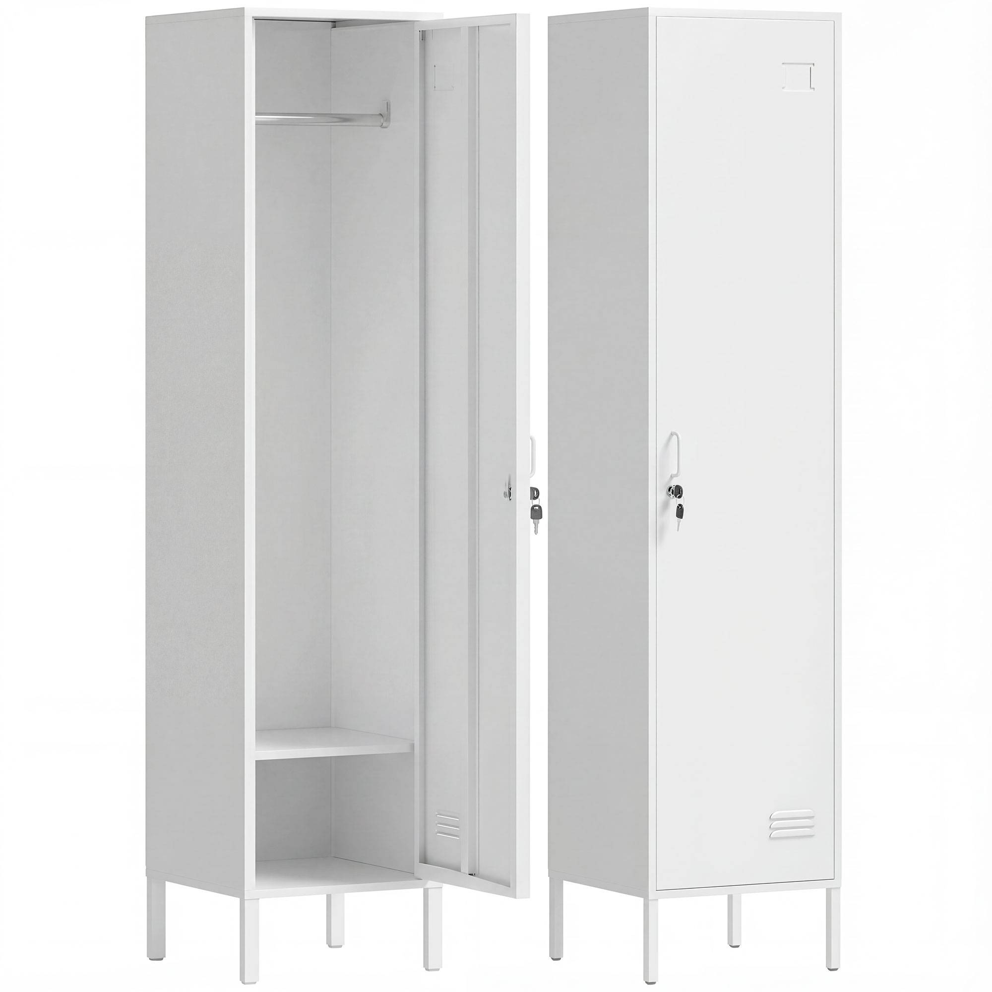 HOMCOM 179cm Metal Lockable Single Locker Cabinet – White - Image 2