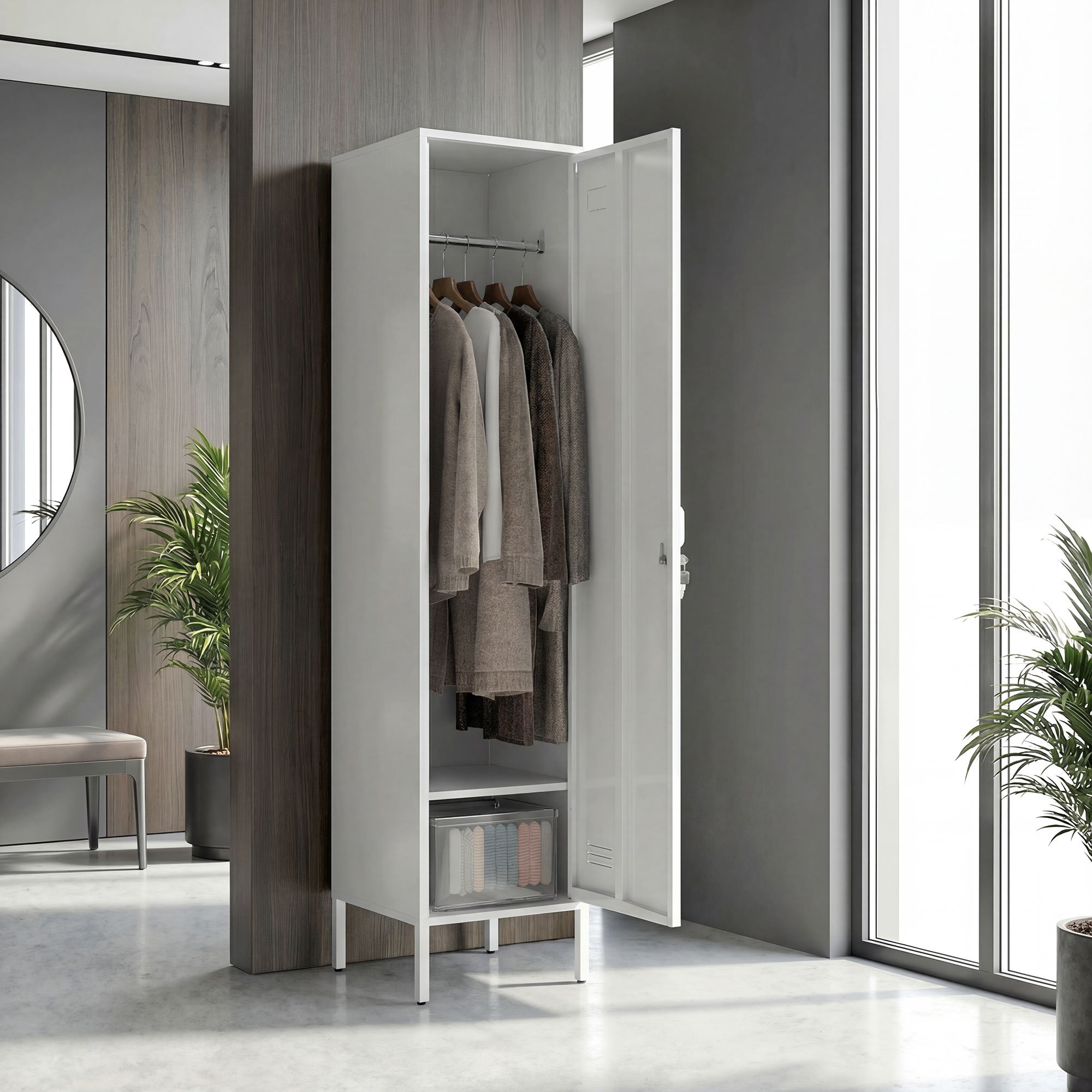 HOMCOM 179cm Metal Lockable Single Locker Cabinet – White - Image 3