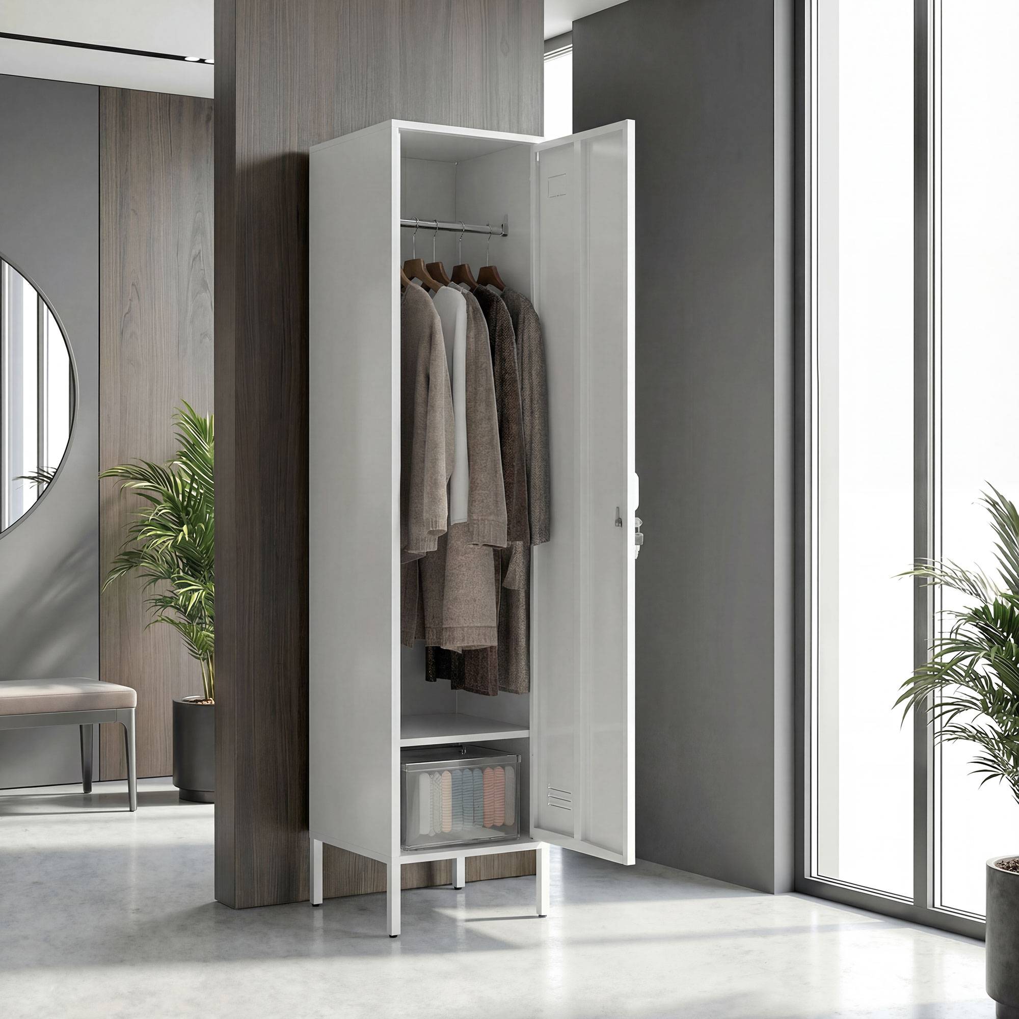 HOMCOM 179cm Metal Lockable Single Locker Cabinet – White - Image 3
