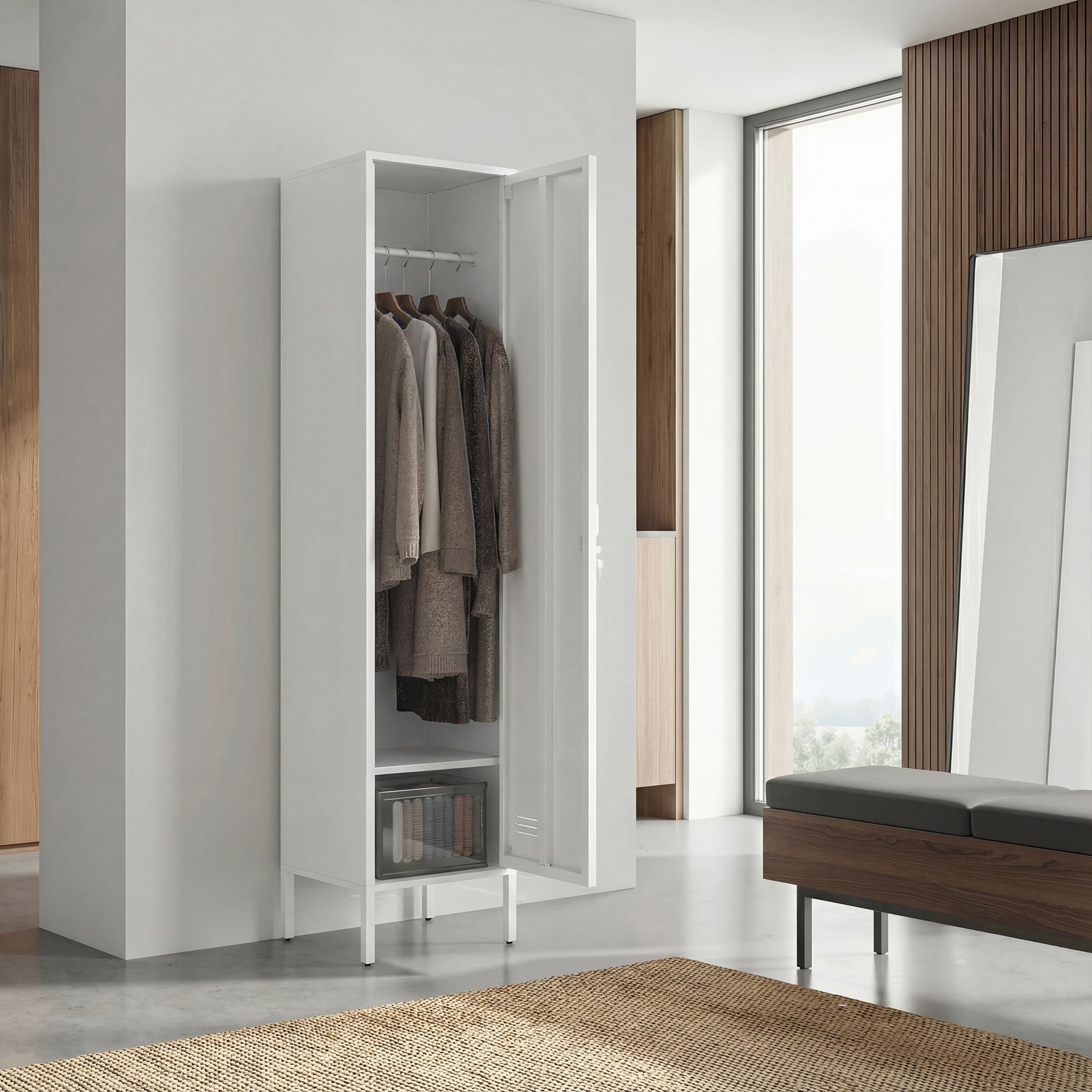 HOMCOM 179cm Metal Lockable Single Locker Cabinet – White - Image 4