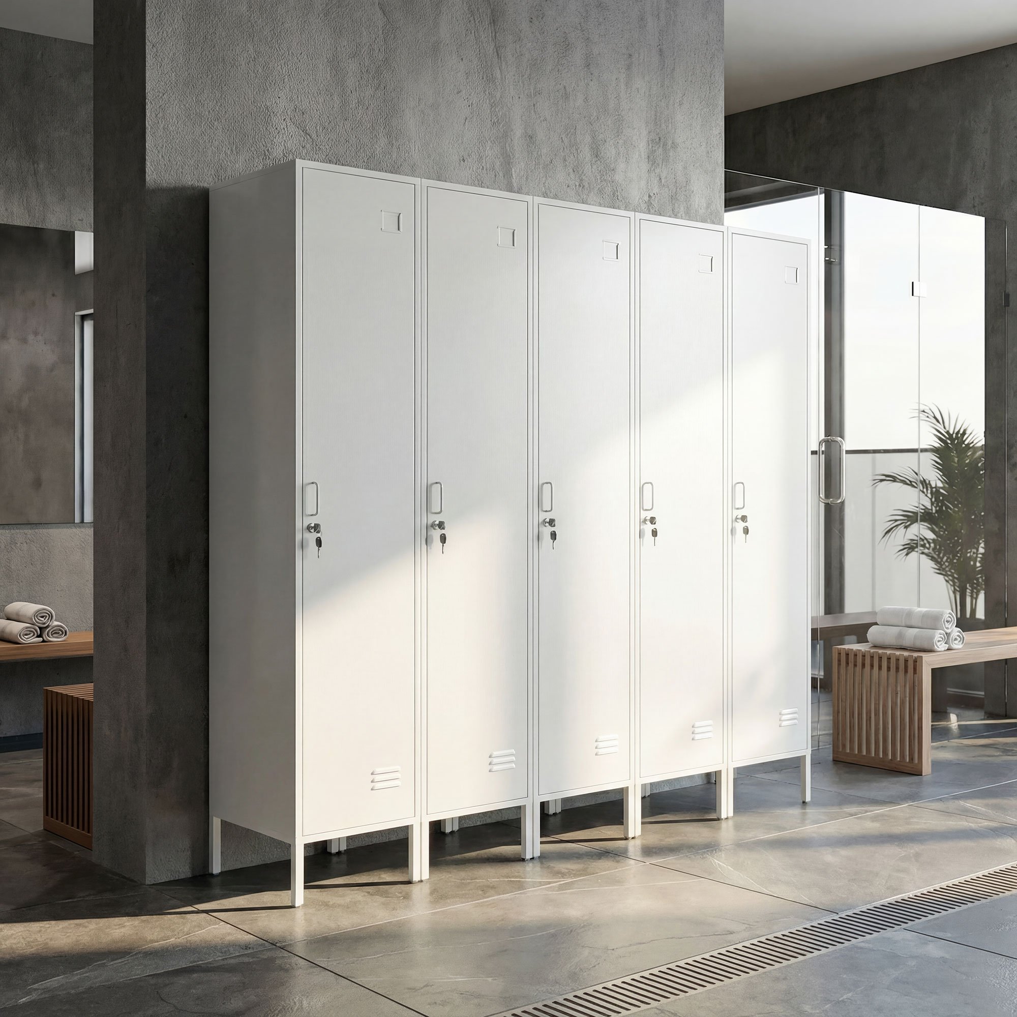 HOMCOM 179cm Metal Lockable Single Locker Cabinet – White - Image 5
