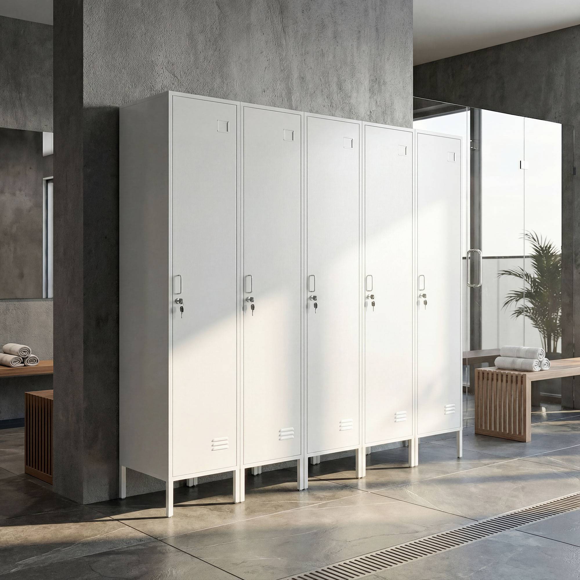 HOMCOM 179cm Metal Lockable Single Locker Cabinet – White - Image 5
