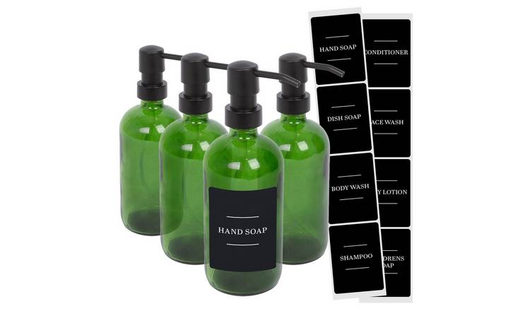 Harbour Housewares Soap Dispensers with Labels  - Green/Black - Set of 4