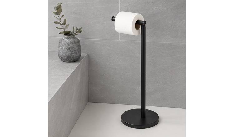 OHS 2-in-1 Freestanding Toilet Roll Holder - Black