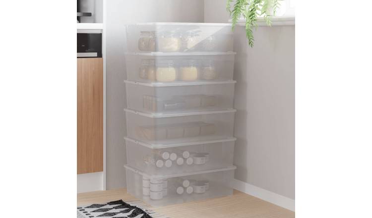 Walplus Pack of 6 Polypropylene Storage Boxes 25 L Stackable - 54 x 38 x 16 cm