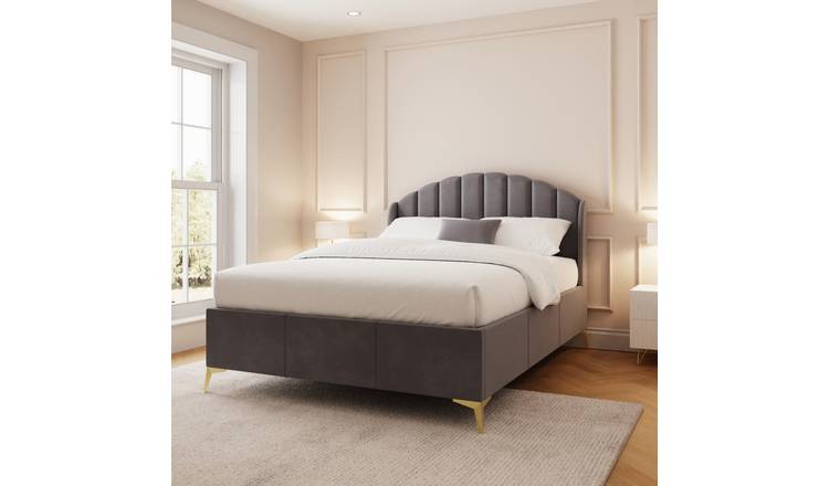 GFW Pettine King Size Velvet End Lift Ottoman Bed with Mattress - Grey