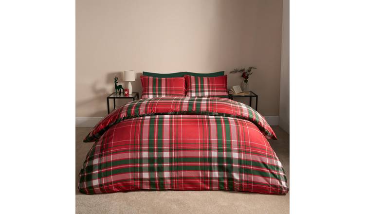 OHS Xmas Check Reversible Duvet Cover Set Red - Single