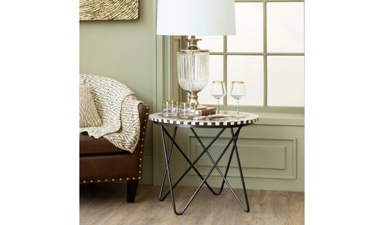 Orsina Artisan Acacia Wood Mosaic Edge Side Table - Natural