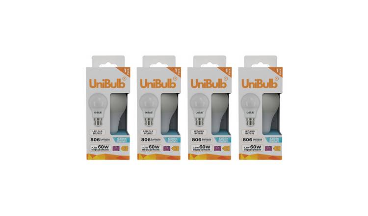 UniBulb 7.3W LED Daylight Dimmable GLS B22 Light Bulb - Pack of 4