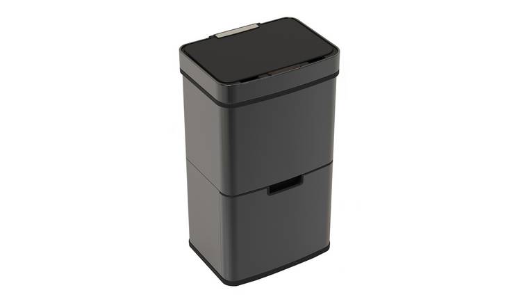 Charles Bentley 62L Triple Compartment Black Recycle Waste Sensor Bin - Black