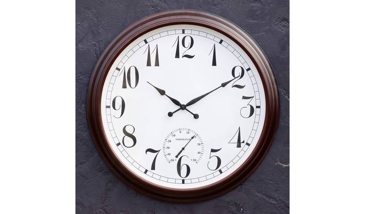 Primrose 90cm Big Time Outdoor Garden Clock with Thermometer - Brown