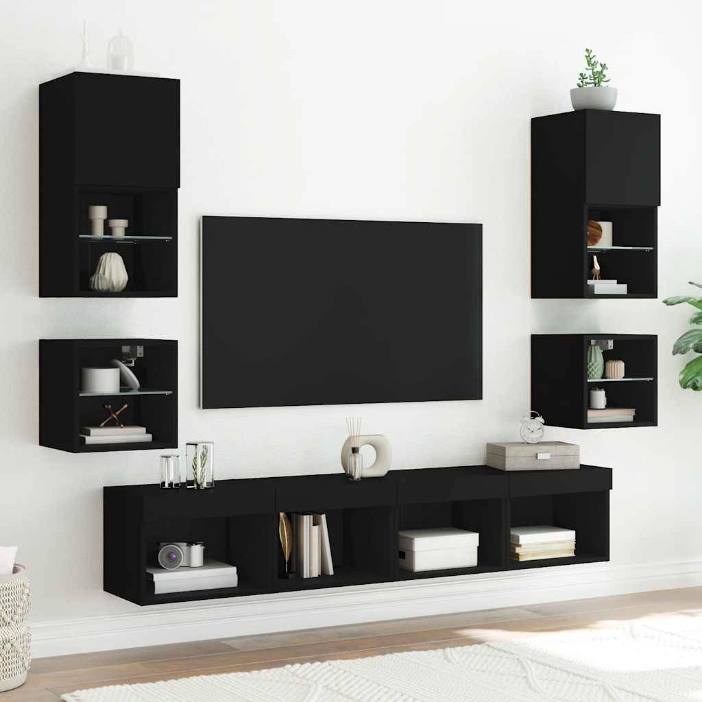 Walplus LED Engineered Wood TV Wall Cabinet - Black - 30 x 28.5 x 30 cm - Image 5