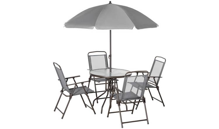 Outsunny 6 Piece Foldable Garden Dining Set with Tempered Glass - Grey