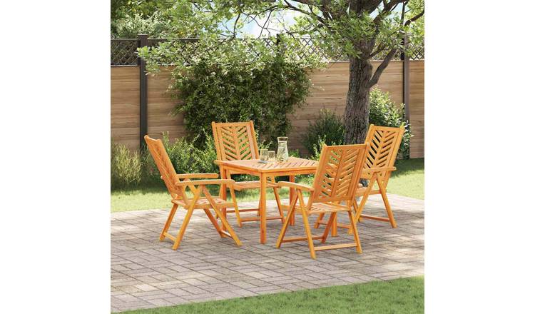 Walplus 5 Piece Solid Acacia Wood Garden Dining Set - Brown - 90 x 90 x 74 cm