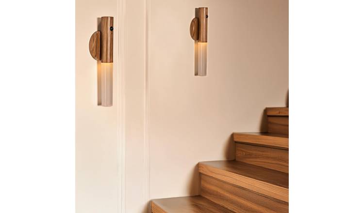 OHS 2 Pack Sensor Wall Lights - Wood Effect