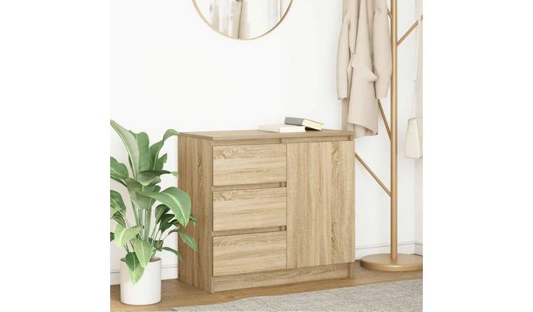 Walplus Engineered Wood 3 Drawer Sideboard - Light Oak - 71 x 35 x 65 cm