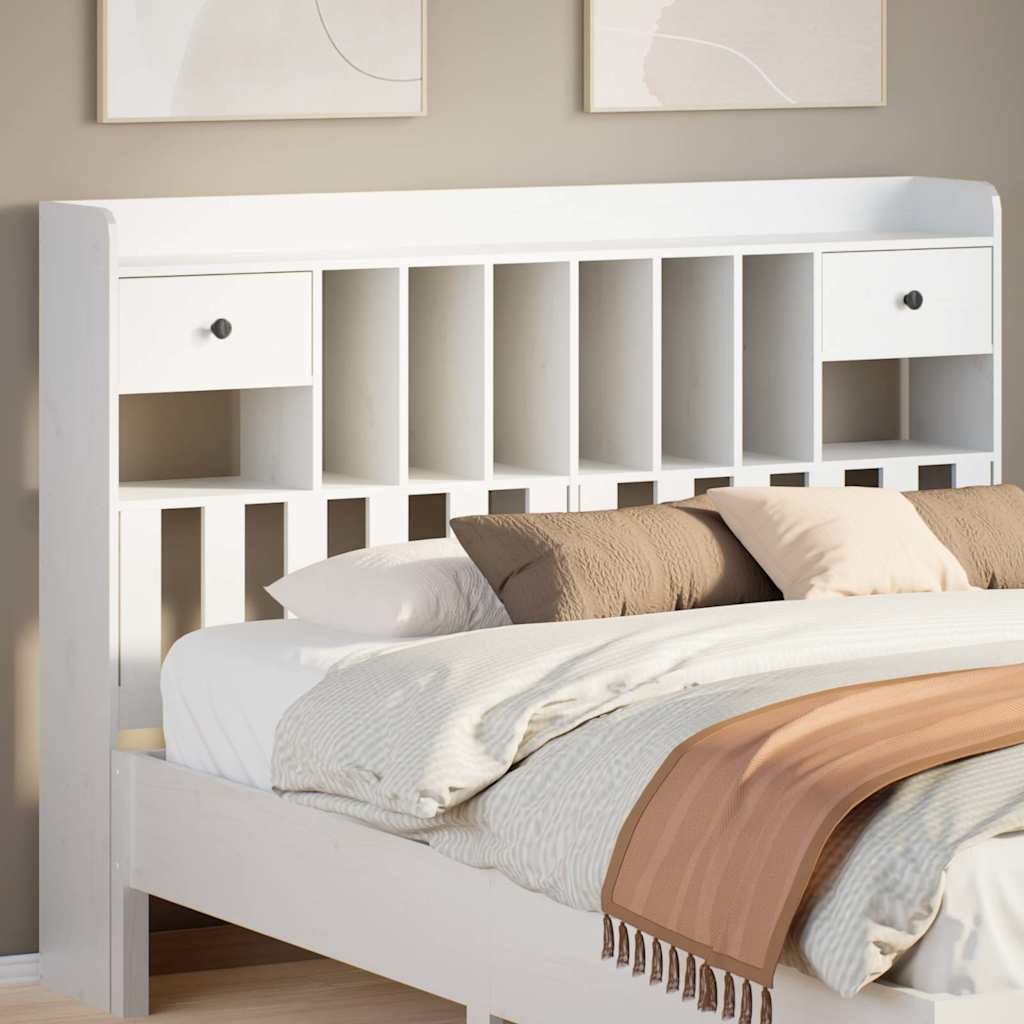 Walplus Pine Wood Headboard with Storage - White - 146 x 23 x 110 cm - Image 1
