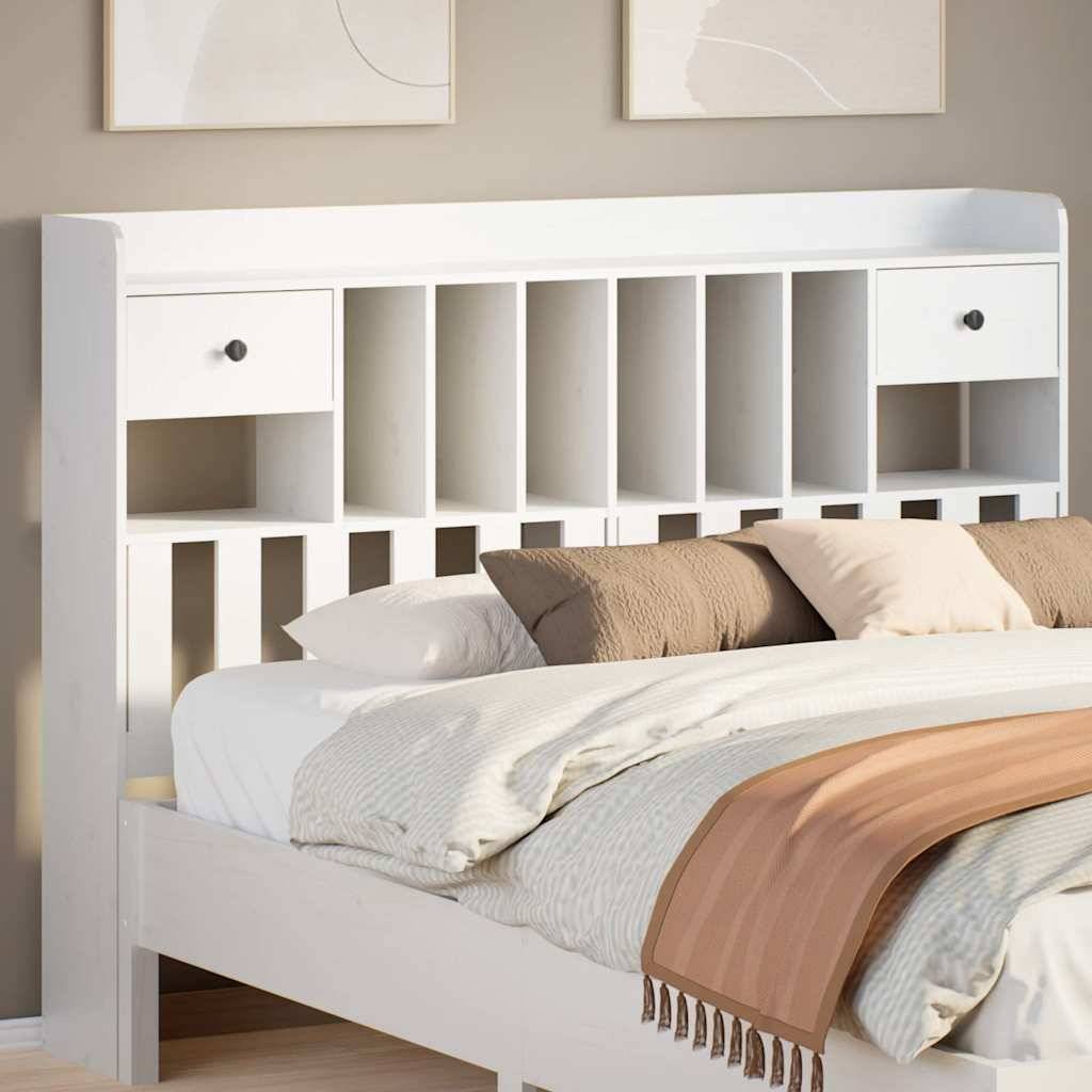 Walplus Pine Wood Headboard with Storage - White - 146 x 23 x 110 cm - Image 1