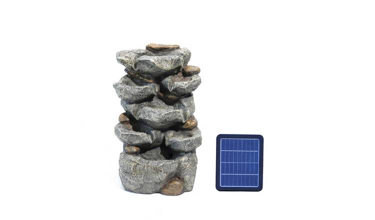 Living and Home Solar Powered Black Resin Rockery Water Fountain