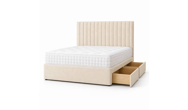 Comfy Deluxe 4ft6 Double    2 Drawer Suede  Divan Bed Set -  Cream