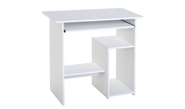 HOMCOM Storage Shelf Wooden Corner Office Desk - White