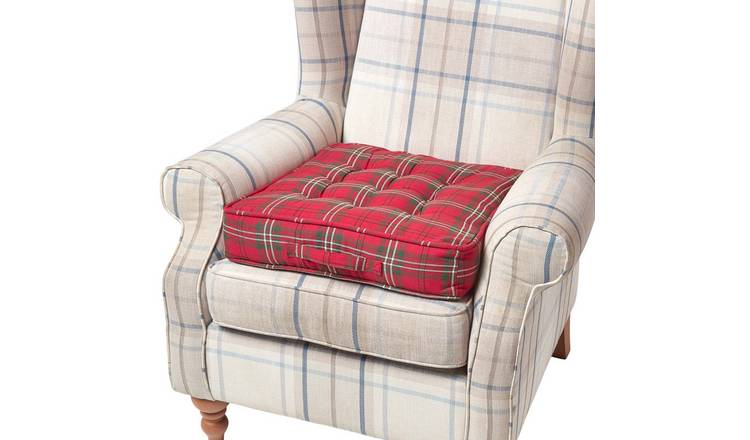 Homescapes Cotton Tartan Armchair Booster Cushion - Edward