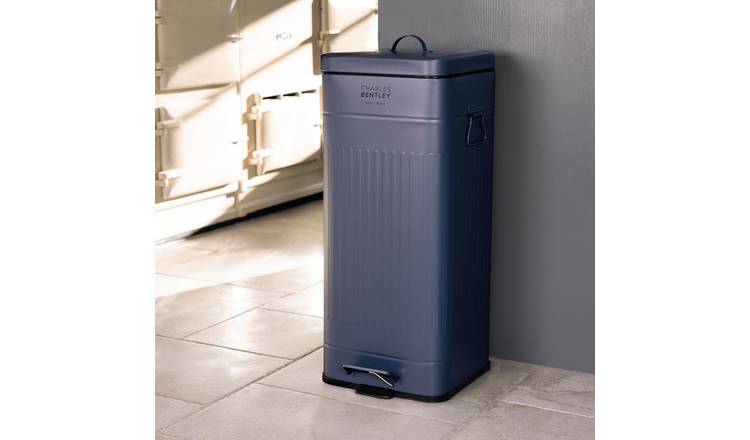 Charles Bentley 30L Steel Square Retro Kitchen Pedal Waste Bin - Dark Blue