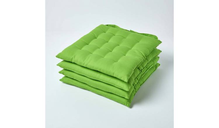 Homescapes Pack of 4 Cotton Seat Pad Chair Cushions - Lime