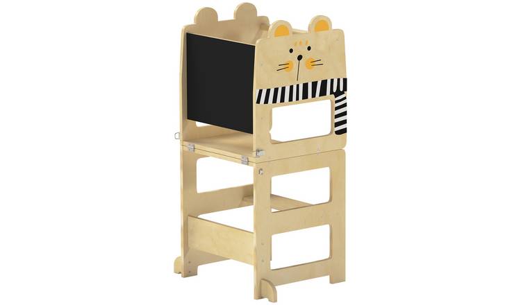 AIYAPLAY 3 in 1 Cat 2 to 5 Years Plywood Chalkboard Toddler Step Stool – Natural