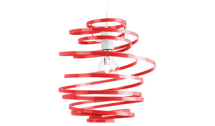 Happy Homewares Red Gloss Metal Double Ribbon Spiral Swirl Pendant Shade - 23cm