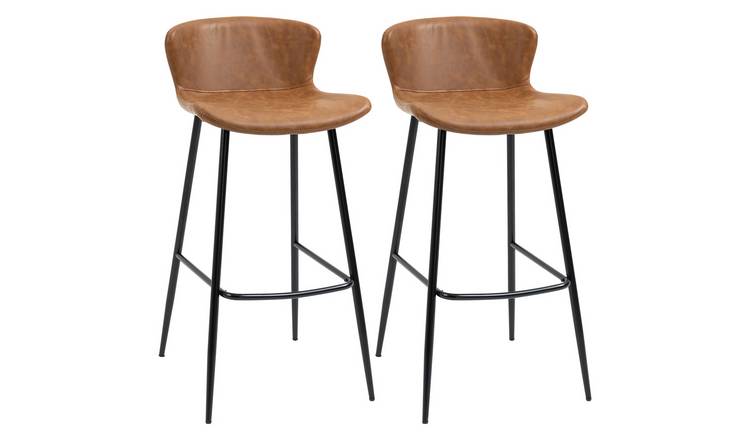 HOMCOM Set of 2 PU Leather Bar Stools with Backs and Steel Legs - Brown