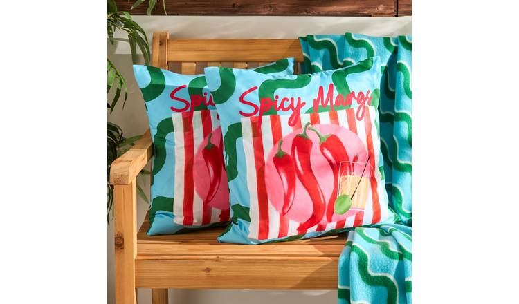 OHS 2 Pack Spicy Marg Slogan Garden Cushion Covers - Blue/Green