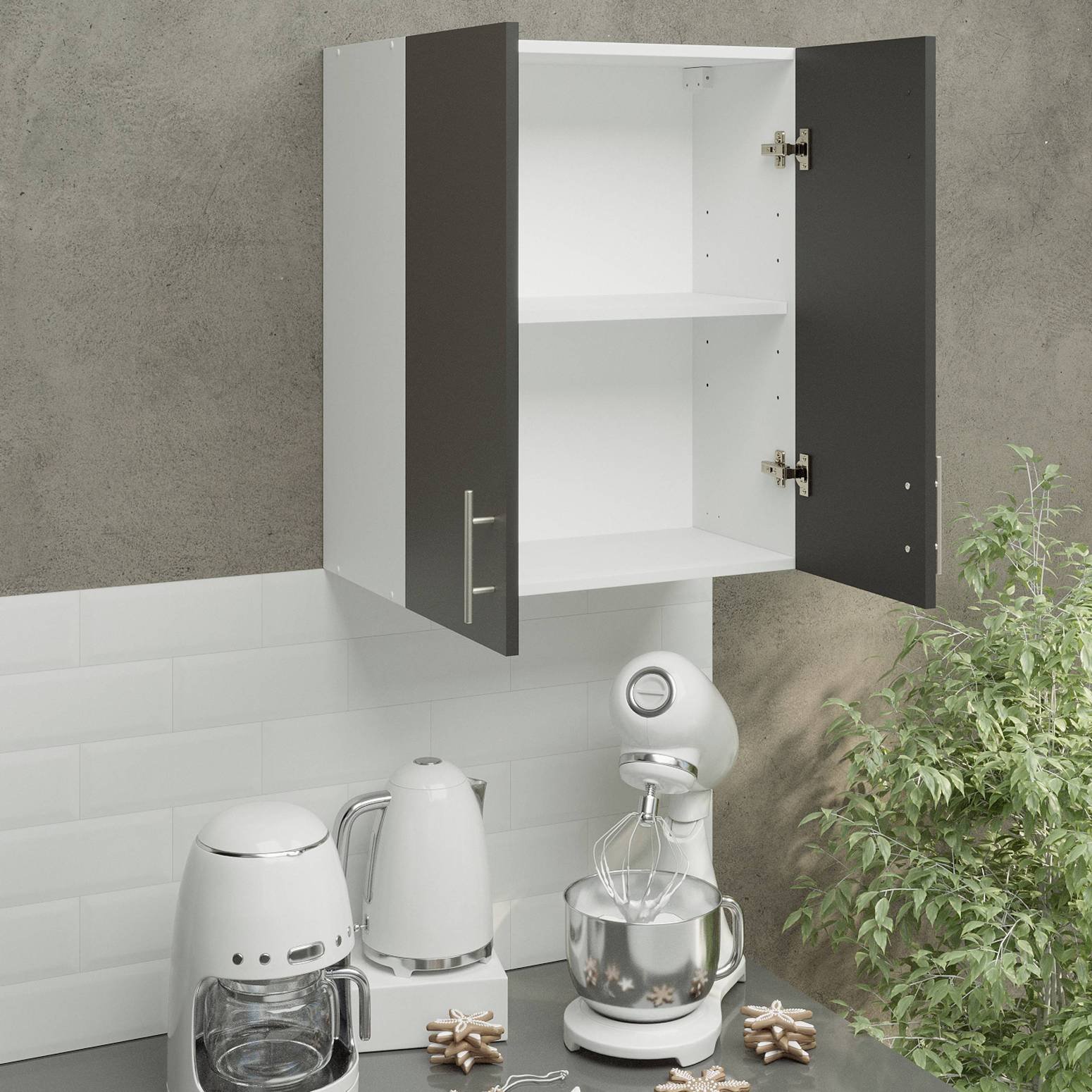 JD Greta 600mm Wall Cabinet with 2 Doors - Dark Grey Matt - Image 2