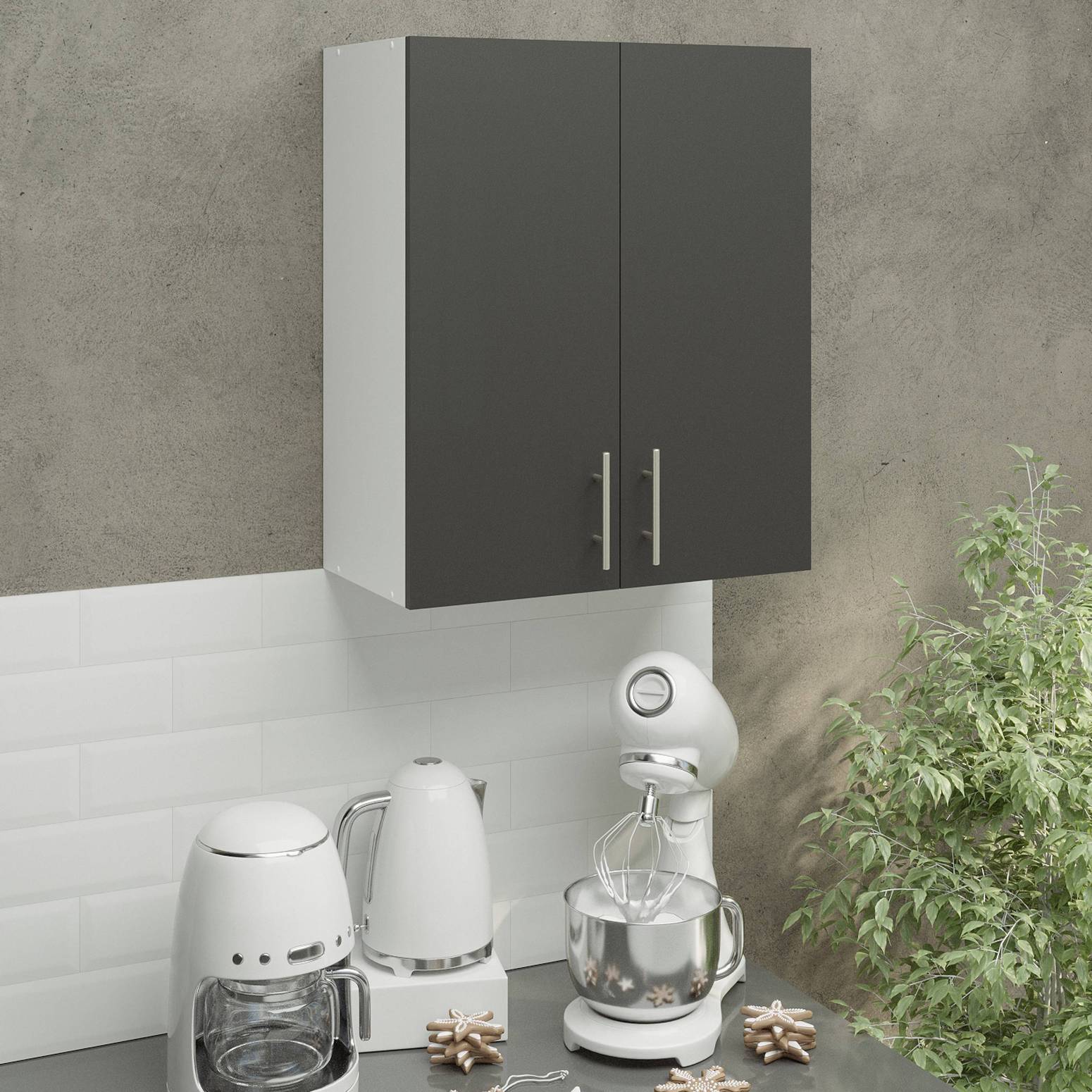 JD Greta 600mm Wall Cabinet with 2 Doors - Dark Grey Matt - Image 3