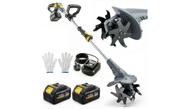 Outsunny Aluminium Adjustable Cordless Tiller - Grey