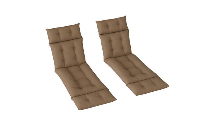 Outsunny 2 Outdoor Sun Lounger Cushions with Ties - Khaki