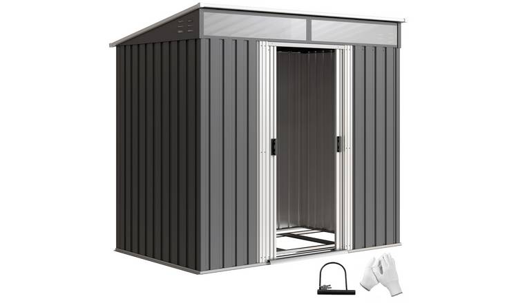 Outsunny Metal Garden Shed with Foundation Kit with Vents - Grey