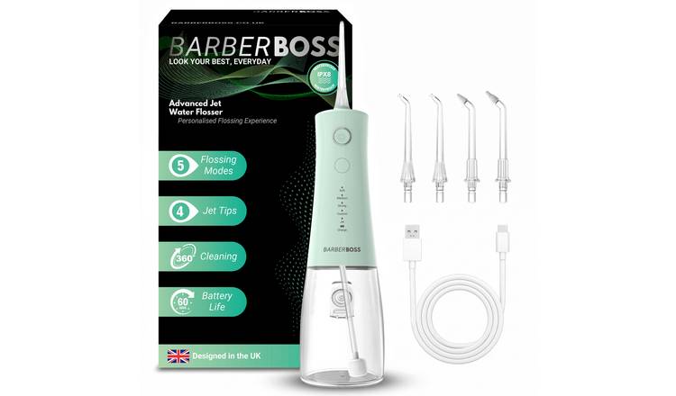 BarberBoss Advanced Jet Water Flosser Green - 5 Modes & 4 Jet Tips