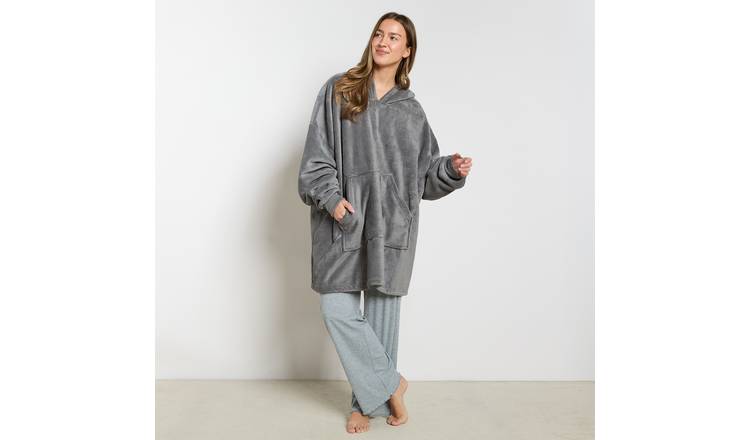 OHS Coral Fleece Hoodie Blanket - One Size - Charcoal