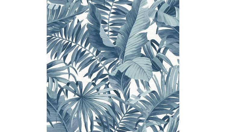 Fine Decor A-Street Palm Leaf Wallpaper - Blue & White