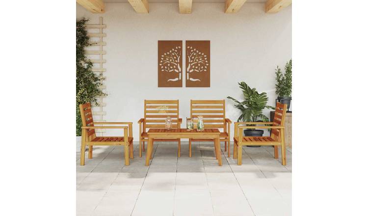 Walplus 5 Piece Solid Acacia Wood Garden Lounge Set - Brown - 103 x 58 x 45 cm