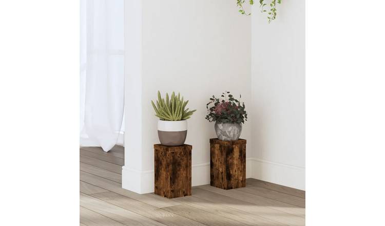 Walplus Pack of 2 Engineered Wood Plant Stand - Smoked Oak - 10 x 10 x 18 cm