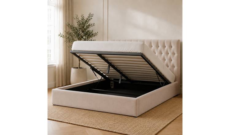 Snuggle Beds Elizabeth Double Fabric Ottoman Bed Frame - Ivory