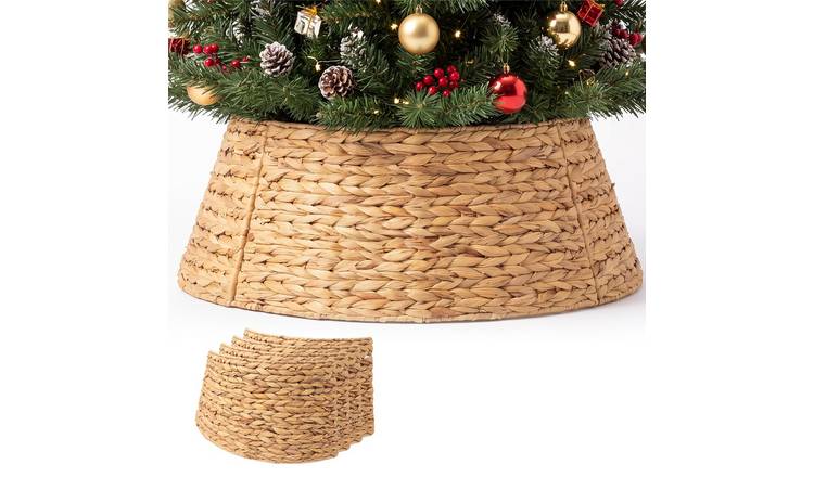 My Christmas Woven Tree Skirt Rope Base Cover Folding Decor - Beige