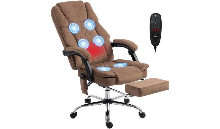 HOMCOM Velvet Adjustable Swivel Massage Reclining Office Chair - Brown