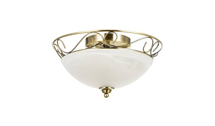 Happy Homewares Antique Brass Flush with Alabaster Glass Ceiling Light - 36cm