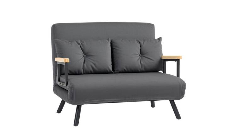 HOMCOM 2 Seater Velvet Modern Sofa Bed with 2 Tufted Cushions - Dark Grey