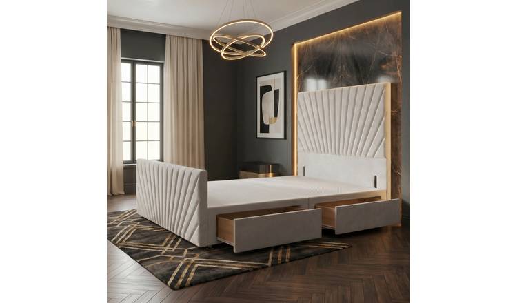 Somnior Velvet Small Double 2 Draw Divan Bed with Footboard & Headboard - White